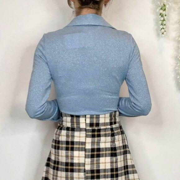 NWT ZARA long sleeve collared top keyhole cutout v-neck glitter y2k 90s 2928 - Picture 3 of 13